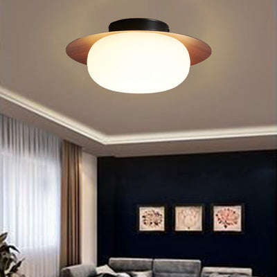 Traditional Japanese Round Iron Plastic LED Semi-Flush Mount Ceiling Light For Living Room