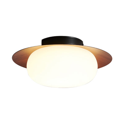 Traditional Japanese Round Iron Plastic LED Semi-Flush Mount Ceiling Light For Living Room