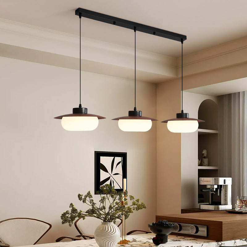 Traditional Japanese Round Iron Plastic LED Pendant Light For Living Room