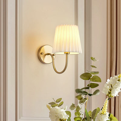 Traditional French Drum Iron Fabric Glass 1-Light Wall Sconce Lamp For Living Room