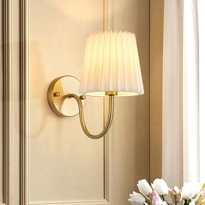 Traditional French Drum Iron Fabric Glass 1-Light Wall Sconce Lamp For Living Room