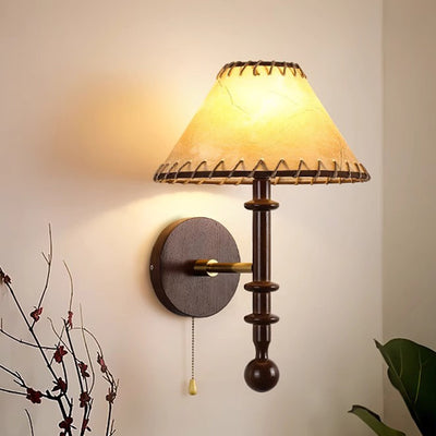 Lámpara Aplique de Pared de 1 Luz de Tela de Madera de Hierro Retro Contemporáneo para Sala de Estar 