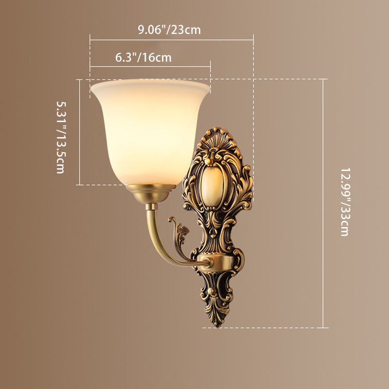 Traditional French Cup Copper Glass 1/2-Light Wall Sconce Lamp For Living Room