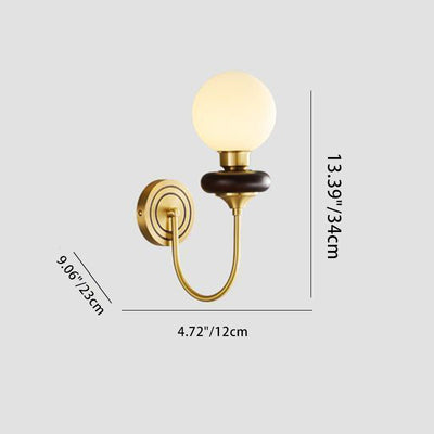 Traditional French Globe Copper Wood Glass 1/2-Light Wall Sconce Lamp For Living Room