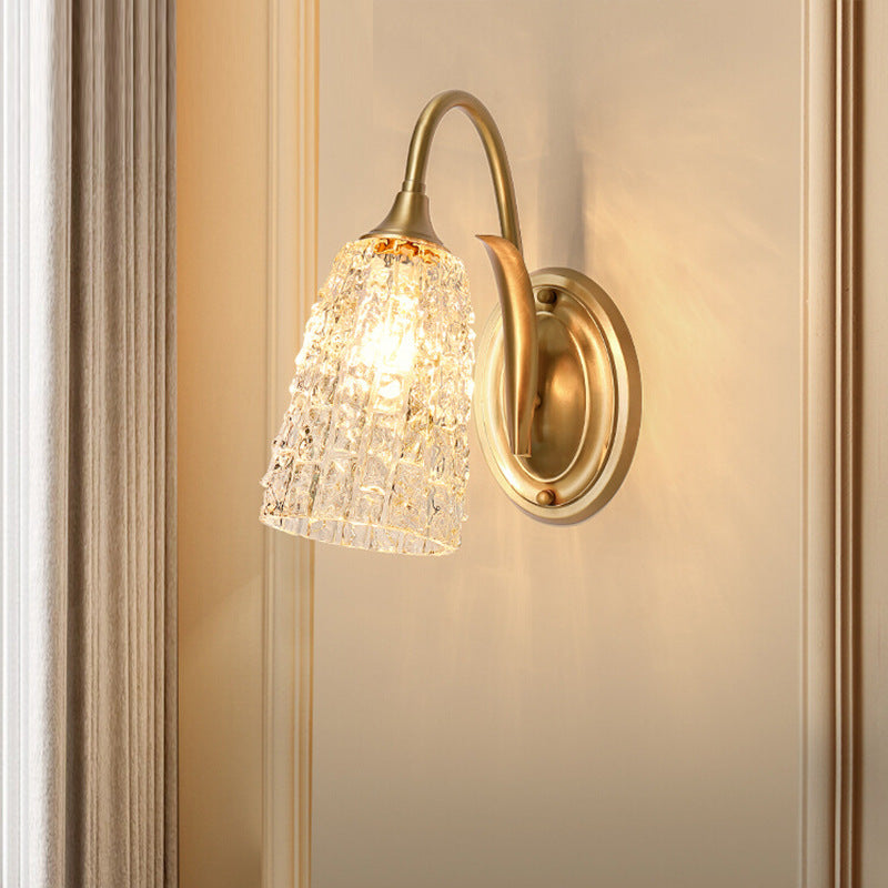 Contemporary Luxury Column Copper Glass 1/2-Light Wall Sconce Lamp For Living Room