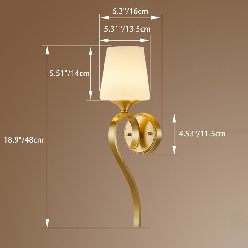 Contemporary Luxury Drum Copper Glass 1-Light Wall Sconce Lamp For Living Room