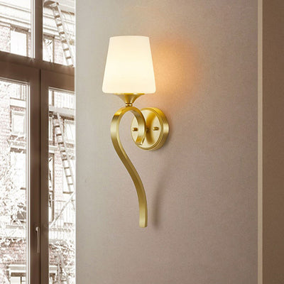 Contemporary Luxury Drum Copper Glass 1-Light Wall Sconce Lamp For Living Room