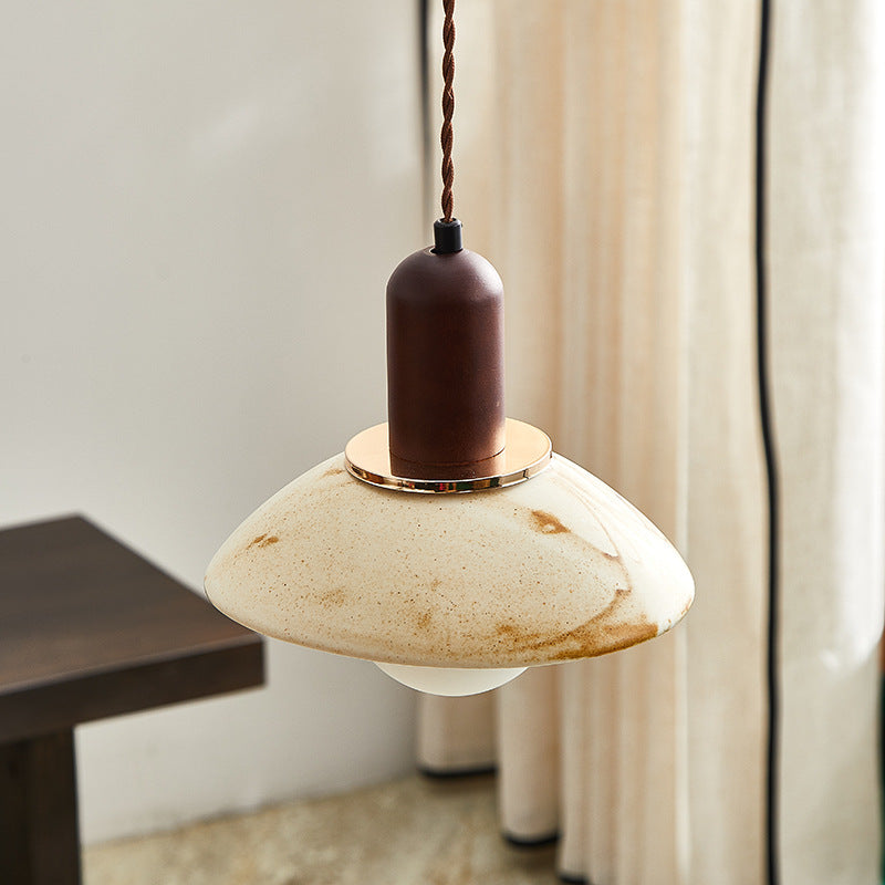 Traditional Japanese Dome Wood Ceramics 1-Light Pendant Light For Living Room