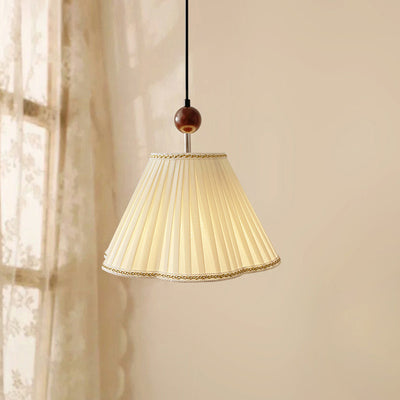 Traditional Japanese Cone Iron Fabric 1-Light Pendant Light For Living Room