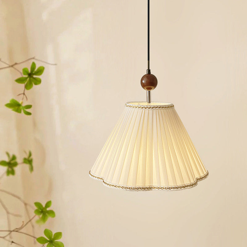 Traditional Japanese Cone Iron Fabric 1-Light Pendant Light For Living Room