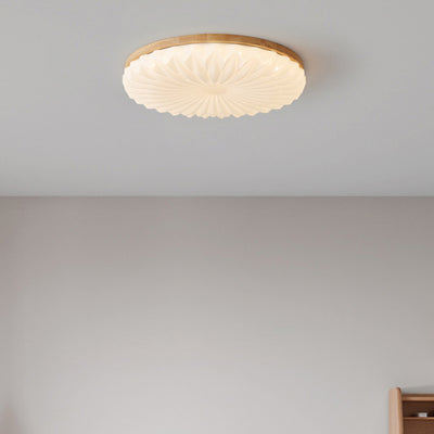 Traditional Japanese Round Iron Wood Plastic LED Flush Mount Ceiling Light For Living Room