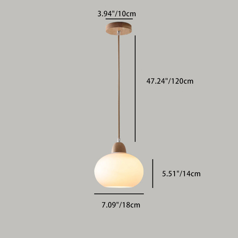 Contemporary Scandinavian Oval Wood Glass 1-Light Pendant Light For Living Room