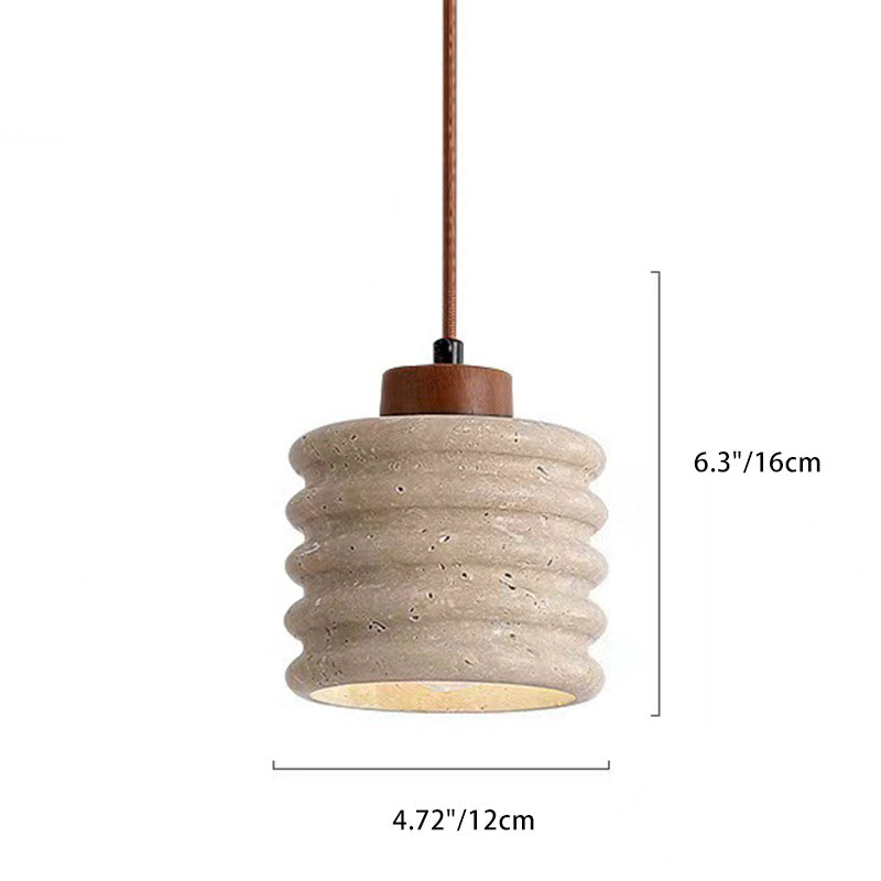 Traditional Japanese Column Wood Stone 1-Light Pendant Light For Living Room