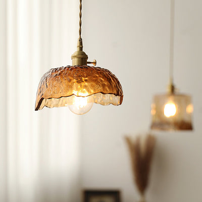 Contemporary Nordic Dome Copper Glass 1-Light Pendant Light For Living Room