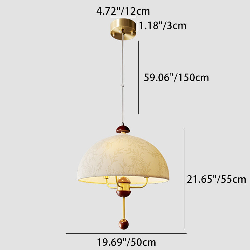 Contemporary Retro Dome Copper Fabric 3-Light Pendant Light For Living Room