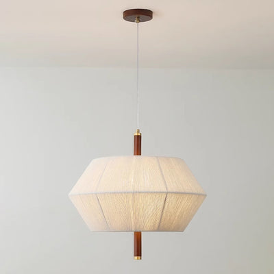 Traditional Japanese Oval Copper Wood Fabric 1/2/3-Light Pendant Light For Living Room