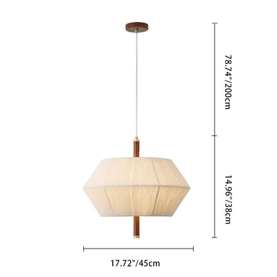 Traditional Japanese Oval Copper Wood Fabric 1/2/3-Light Pendant Light For Living Room