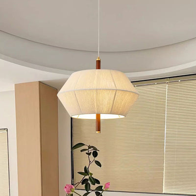 Traditional Japanese Oval Copper Wood Fabric 1/2/3-Light Pendant Light For Living Room