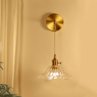 Traditional French Flower Copper Glass 1-Light Wall Sconce Lamp For Living Room