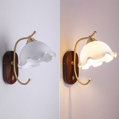 Traditional French Dome Wood Copper Glass 1-Light Wall Sconce Lamp For Living Room