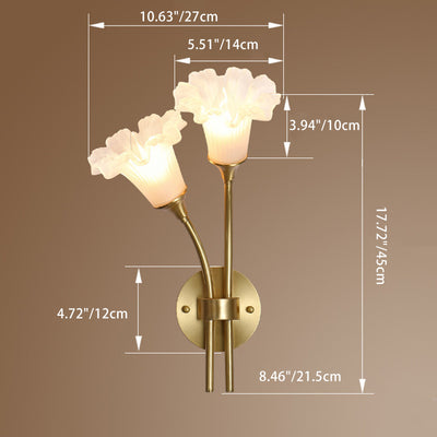 Traditional French Flower Copper Glass 2-Light Wall Sconce Lamp For Living Room