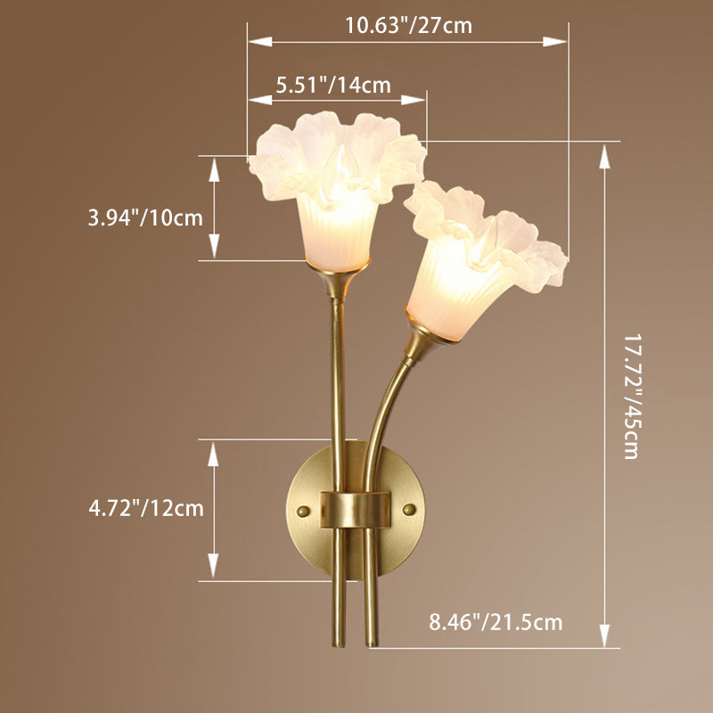 Traditional French Flower Copper Glass 2-Light Wall Sconce Lamp For Living Room