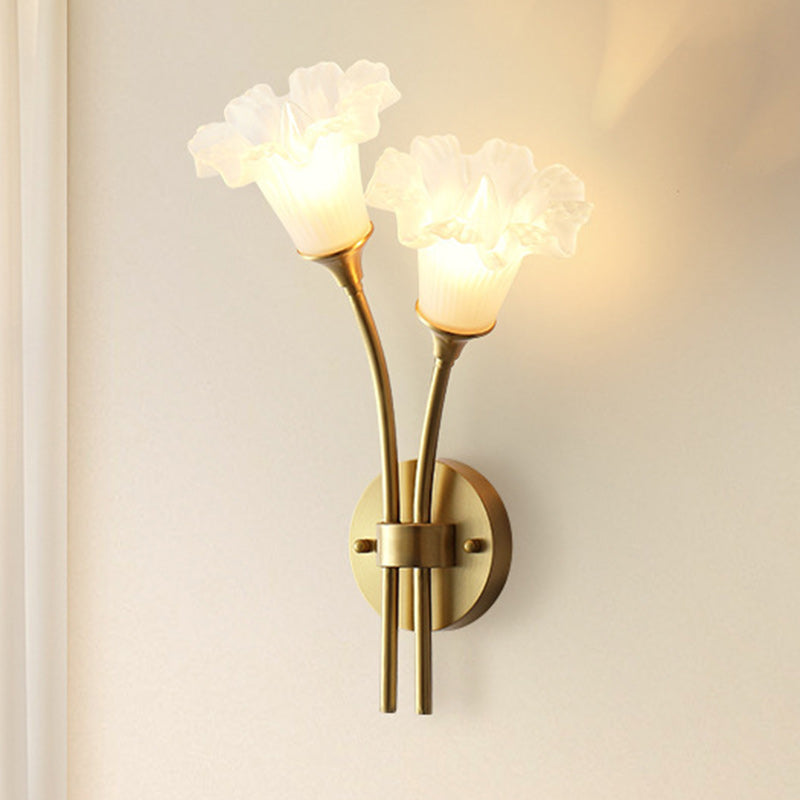 Traditional French Flower Copper Glass 2-Light Wall Sconce Lamp For Living Room