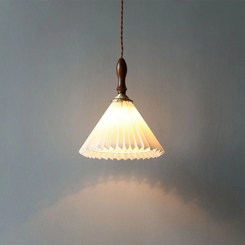 Contemporary Nordic Cone Wood Copper Plastic 1-Light Pendant Light For Living Room