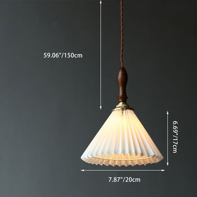 Contemporary Nordic Cone Wood Copper Plastic 1-Light Pendant Light For Living Room