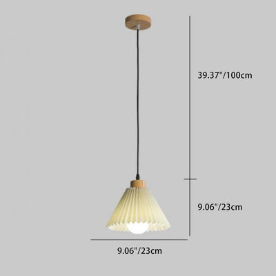 Traditional Japanese Cone Wood Fabric 1-Light Pendant Light For Living Room