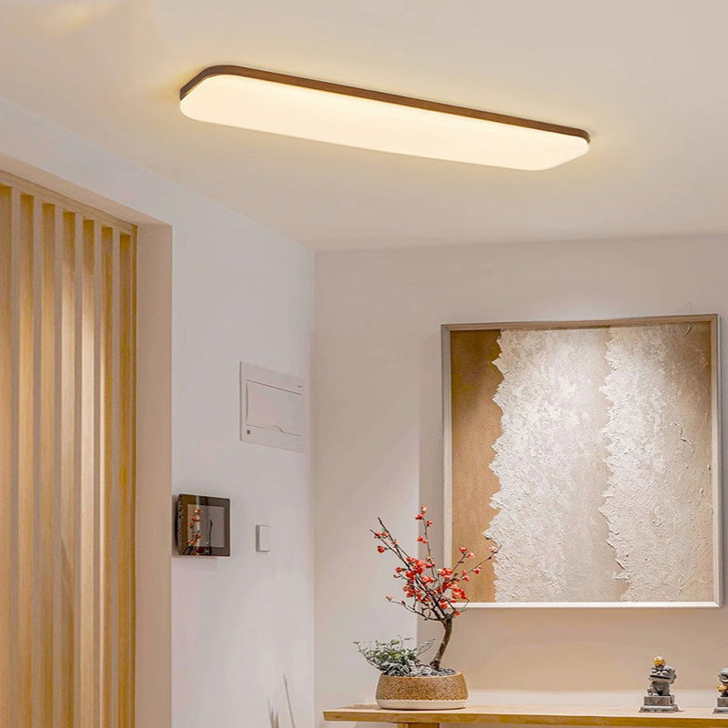 Traditional Chinese Rectangular Wood Acrylic LED Flush Mount Ceiling Light For Living Room