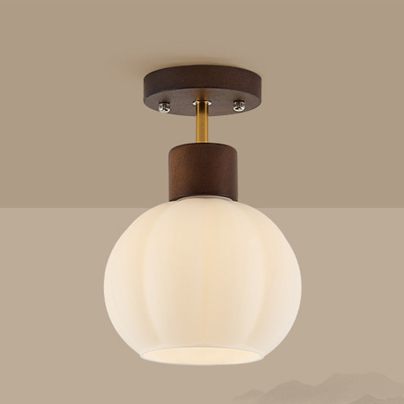 Contemporary Nordic Oval Wood Iron Glass 1-Light Semi-Flush Mount Ceiling Light For Living Room