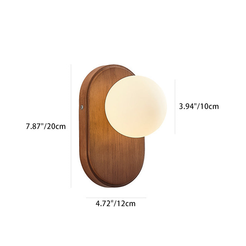 Modern Minimalist Oval Wood Glass 1-Light Wall Sconce Lamp For Living Room