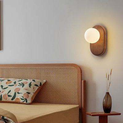 Modern Minimalist Oval Wood Glass 1-Light Wall Sconce Lamp For Living Room