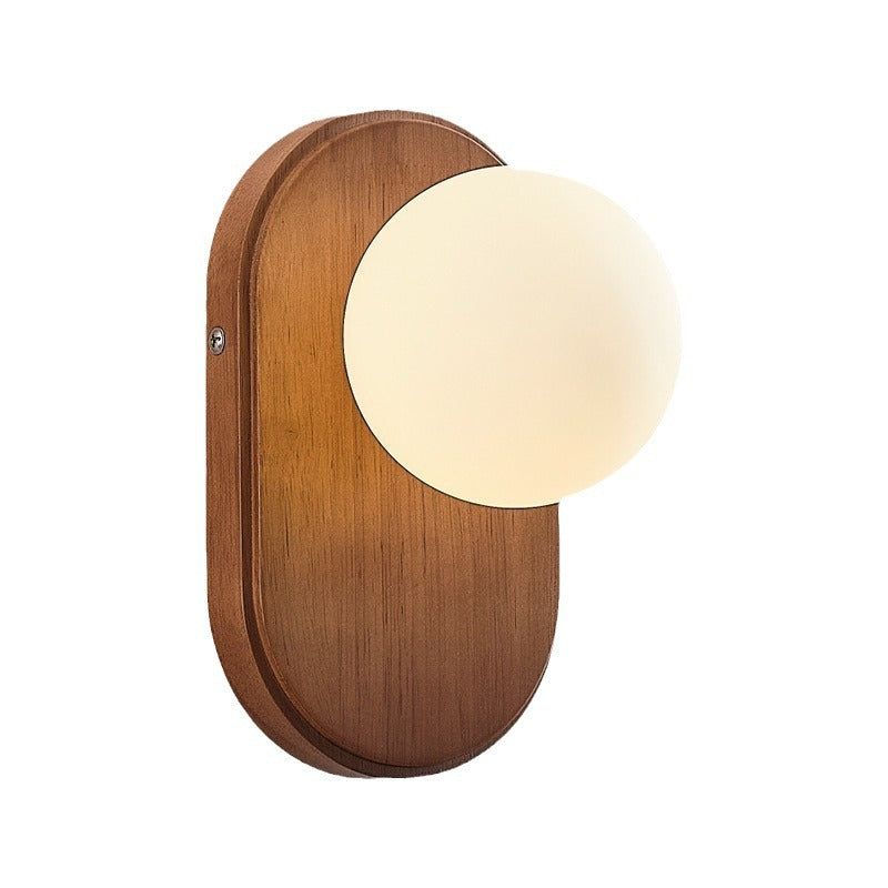 Modern Minimalist Oval Wood Glass 1-Light Wall Sconce Lamp For Living Room