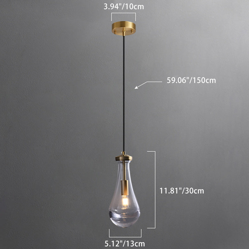 Contemporary Luxury Water Drop Copper Glass 1-Light Pendant Light For Living Room