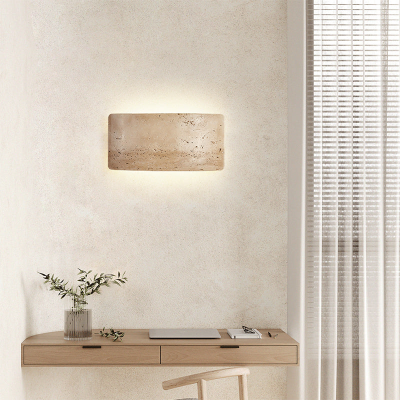 Traditional Japanese Rectangular Stone LED Wall Sconce Lamp For Living Room