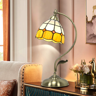 Traditional Tiffany Dome Iron Glass 1-Light Table Lamp For Living Room