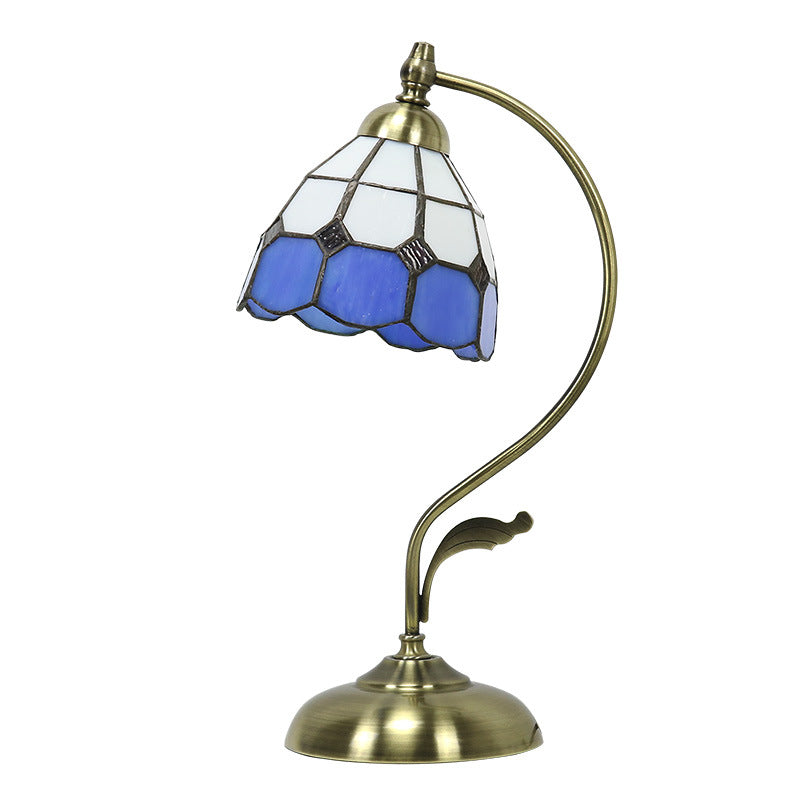 Traditional Tiffany Dome Iron Glass 1-Light Table Lamp For Living Room