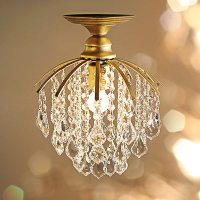 Contemporary Luxury Teardrop Iron Crystal 1-Light Semi-Flush Mount Ceiling Light For Living Room