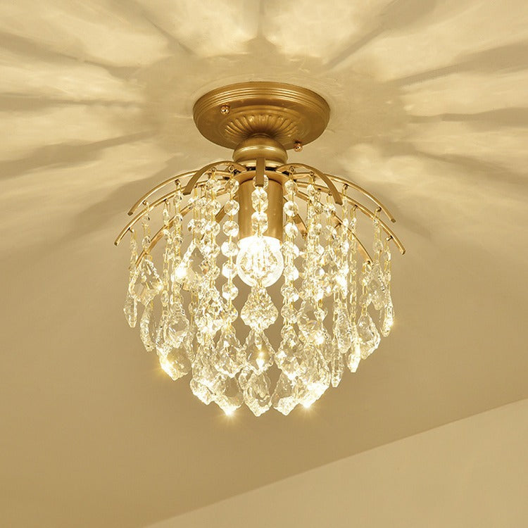 Contemporary Luxury Teardrop Iron Crystal 1-Light Semi-Flush Mount Ceiling Light For Living Room