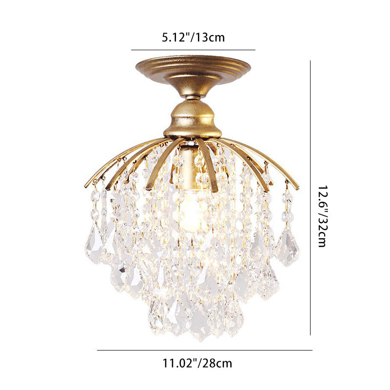 Contemporary Luxury Teardrop Iron Crystal 1-Light Semi-Flush Mount Ceiling Light For Living Room