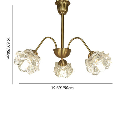 Traditional French Flower Copper Glass 3-Light Chandelier For Living Room