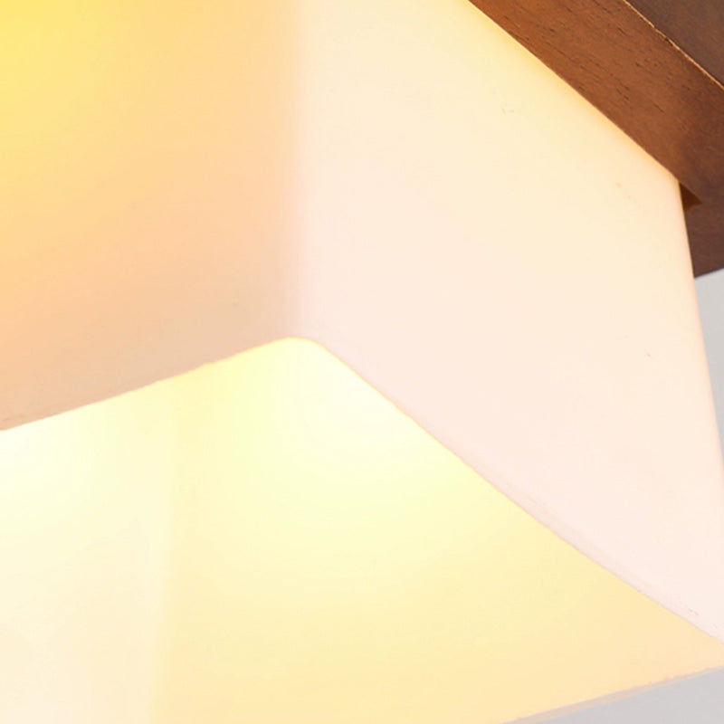 Luz de techo semiempotrada contemporánea escandinava cuadrada de madera y vidrio de 1 luz para comedor 