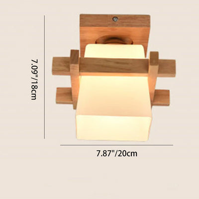 Luz de techo semiempotrada contemporánea escandinava cuadrada de madera y vidrio de 1 luz para comedor 