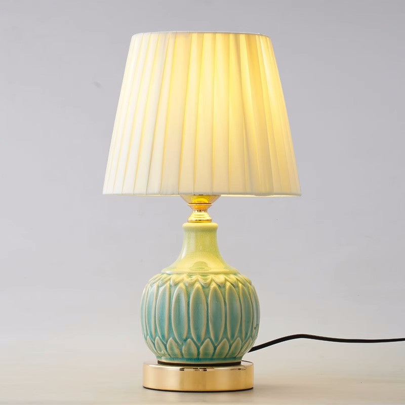 Contemporary Nordic Drum Ceramic Fabric 1-Light Table Lamp For Living Room