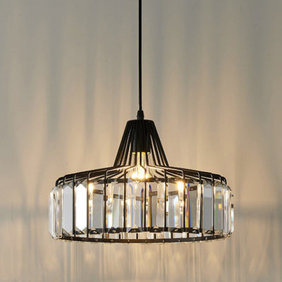 Modern Transitional Round Iron Crystal 1-Light Pendant Light For Living Room