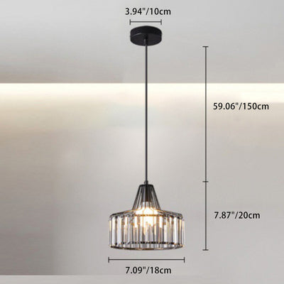 Modern Transitional Round Iron Crystal 1-Light Pendant Light For Living Room