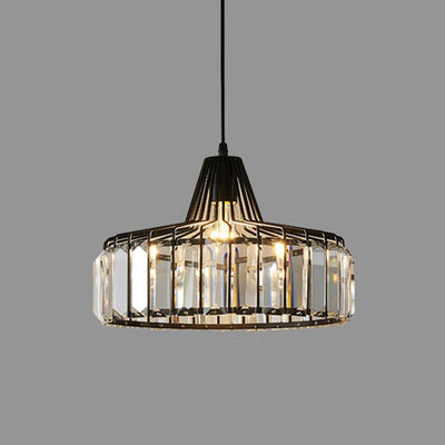 Modern Transitional Round Iron Crystal 1-Light Pendant Light For Living Room