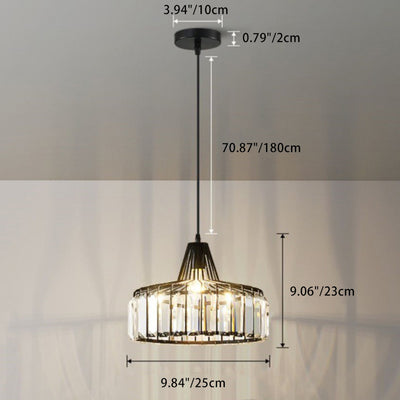 Modern Transitional Round Iron Crystal 1-Light Pendant Light For Living Room